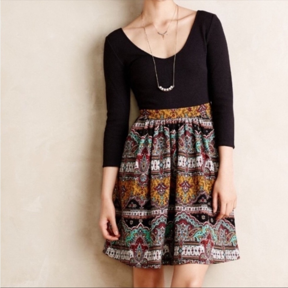 ANTHROPOLOGIE Maeve Arborea Black Paisley Dress